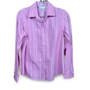 Liz Claiborne Pink‎ Plaid Button Down Women's Size Small Petite Pink Striped Top